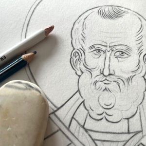 Le dessin en cours pour une icône orthodoxe de Saint Nicolas