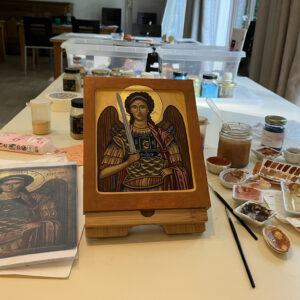 icône religieuse icône Archange Saint-Michel apprentissage iconographie art spirituel chrétien formation icône byzantine atelier spirituel, écriture d’icônes