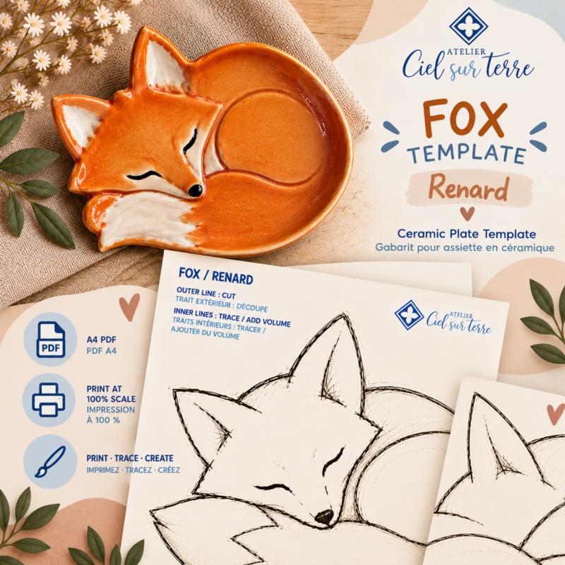 🦊 Gabarit Renard Endormi – Assiette en céramique | PDF à télécharger
