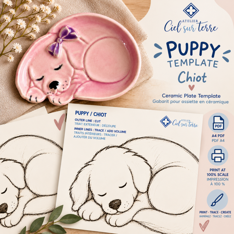 Gabarit Petit Chien Endormi – Assiette en céramique | PDF à télécharger